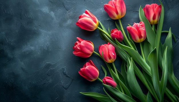 Tulipanes rojos sobre un fondo oscuro