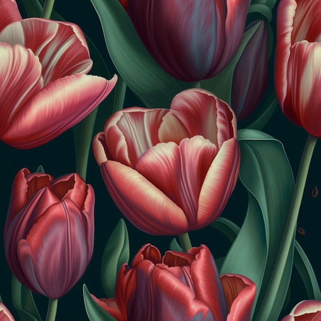 tulipanes rojos sobre un fondo verde