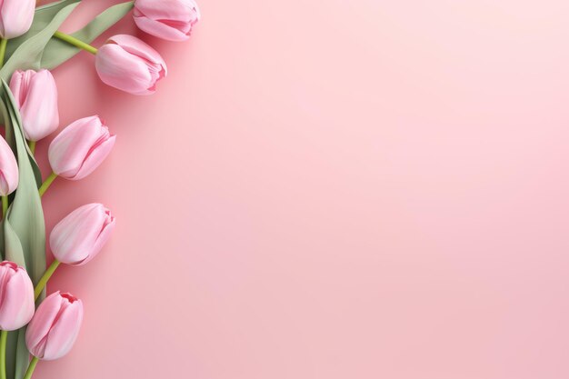Tulipanes rosados en un fondo rosado espacio vacío para el texto