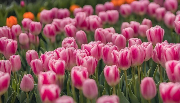 Tulipanes rosados en el jardín