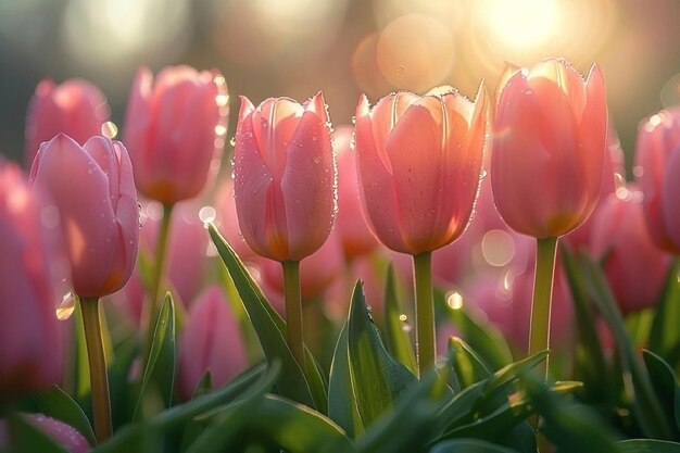 Foto tulipanes rosados en el jardín