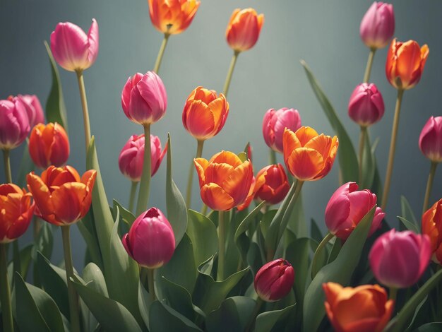 Tulipanes rosados sobre fondo blanco con textura de madera