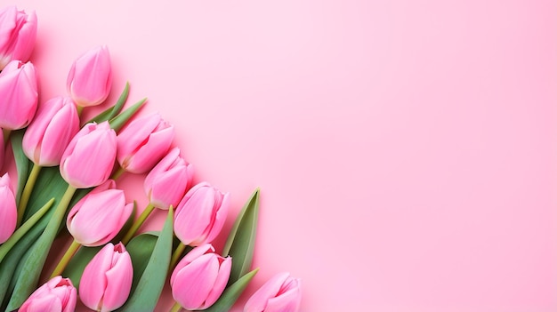 tulipanes rosados sobre un fondo rosa con espacio para la vista superior de texto