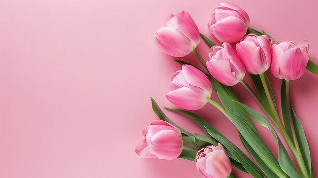 Tulipanes rosados sobre un fondo rosado