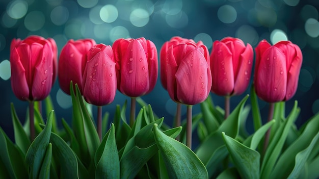 Tulipanes rosados suaves con bokeh dorado para el Día de la Madre