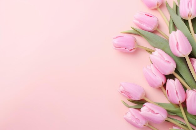 Tulipanes rosas y blancos con fondo rosa. | Foto Premium