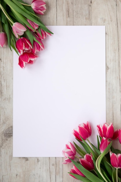 Tulipanes rosas sobre un fondo claro