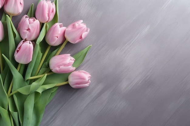 tulipanes rosas sobre un fondo gris