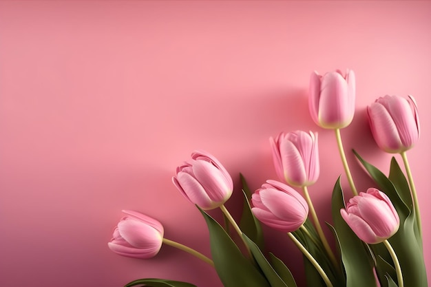 Tulipanes rosas sobre fondo vacío con espacio de copia