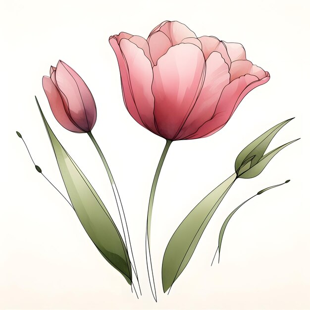 tulipanes sobre un fondo blanco Floral de primavera Ilustración botánica en acuarela