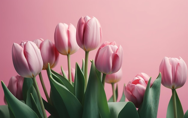 tulipanes sobre fondo rosa pastel