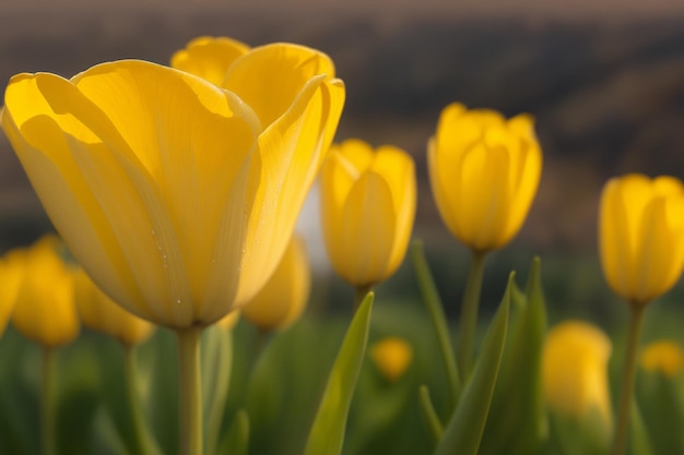 Tulipas amarelas no jardim em floração de primavera