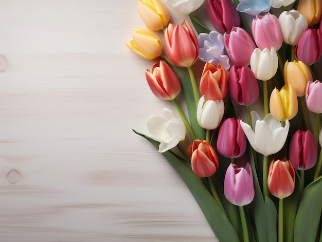 Tulipas coloridas com fundo branco e espaço em branco