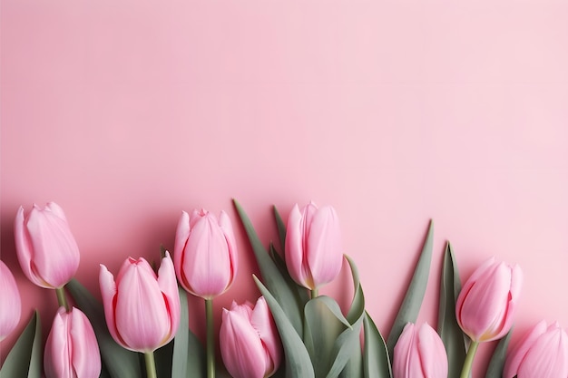 Tulipas cor de rosa em fundo pastel com copyspace 1