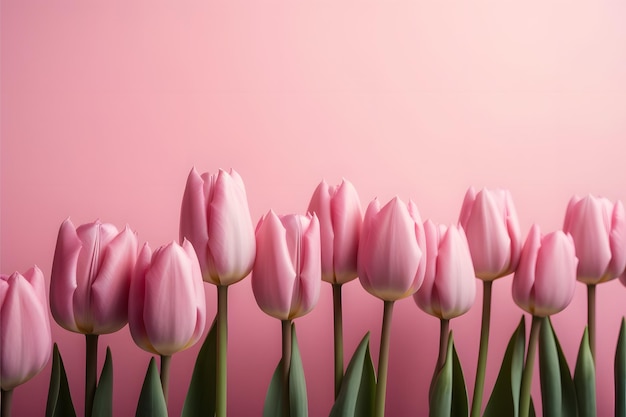 Tulipas cor de rosa em fundo pastel com copyspace 1