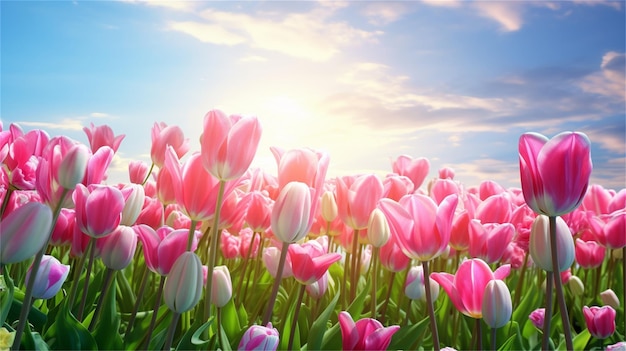 Foto tulipas cor-de-rosa na primavera