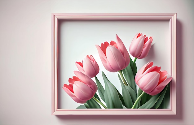 Tulipas cor de rosa no quadro na luz de fundo