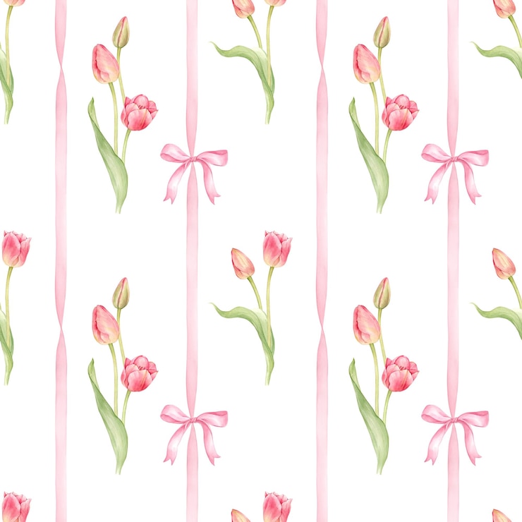 Foto tulipas e um arco padrão sem costura padrão spring girly para tecido ou papel de parede ou embalagem de férias