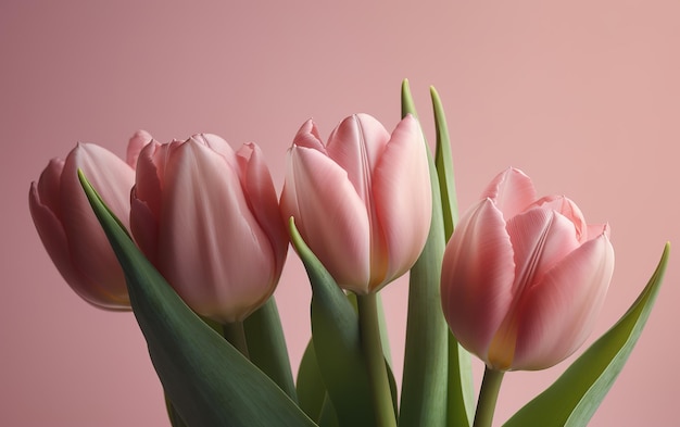 tulipas em fundo rosa pastel