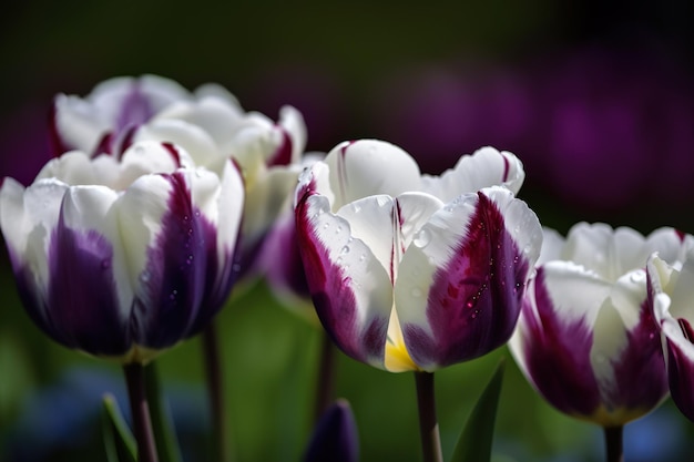 Tulipas em um campo de roxo e branco