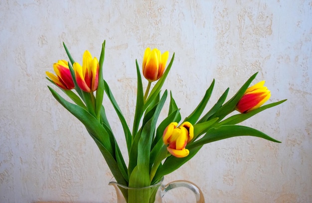 tulipas em uma jarra flores de primavera tulipas amarelas em casa