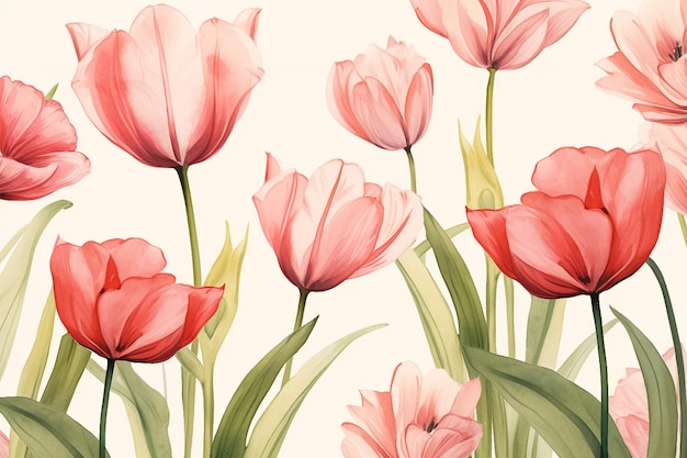 tulipas flores aquarelas fundo sem costura