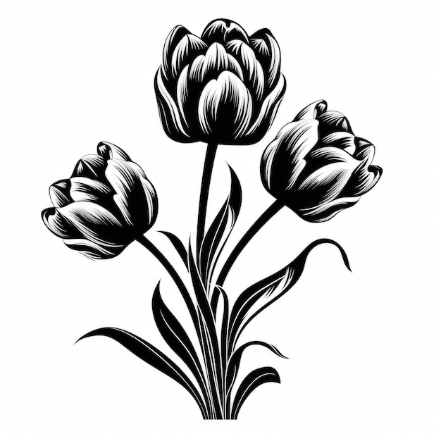 Tulipas pretas e brancas Ilustração vetorial Elizabeth Catlett Estilo Sticker Art