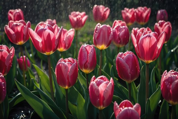 Foto tulipas radiantes com orvalho matinal