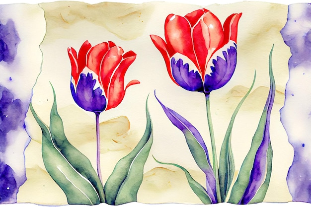 Tulipas vermelhas abstraem aquarela Generative AI