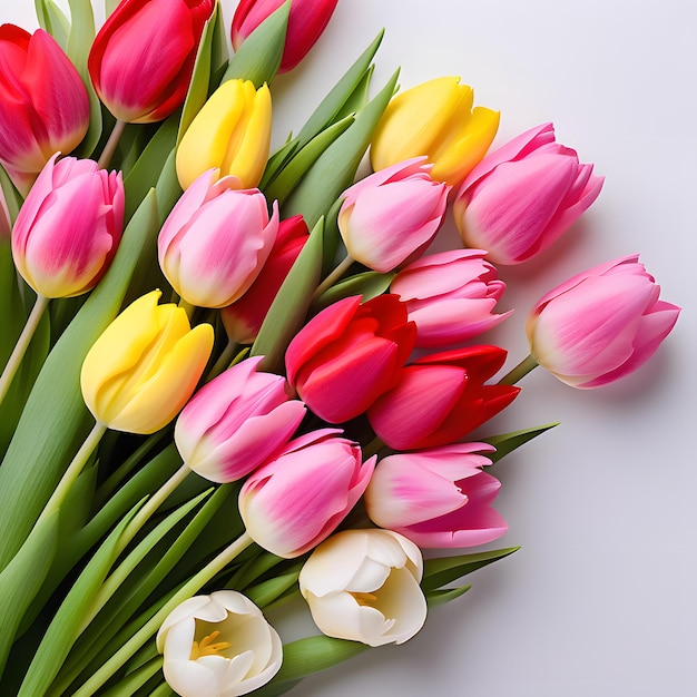 Foto tulipas vermelhas, rosas e amarelas para o dia da mãe.