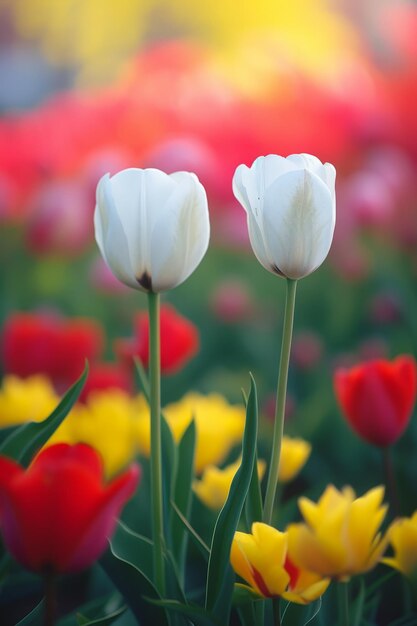 Tulipas vibrantes em flor de primavera