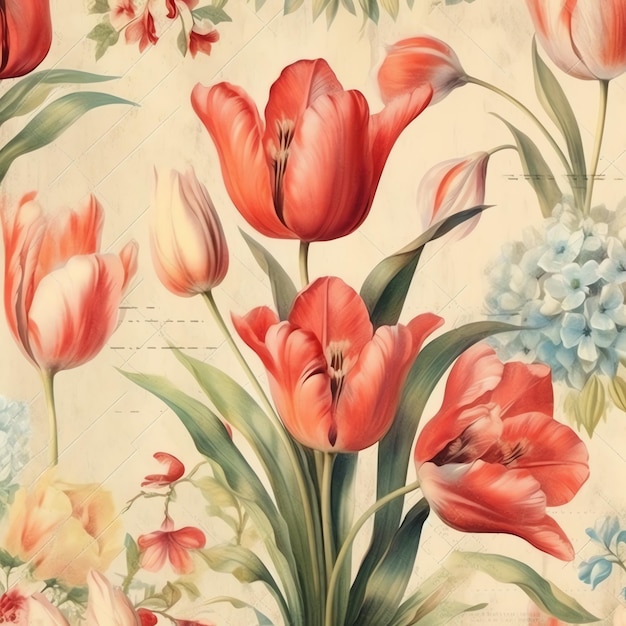 Tulpen, altes Papier, Vintage-Digitalpapier
