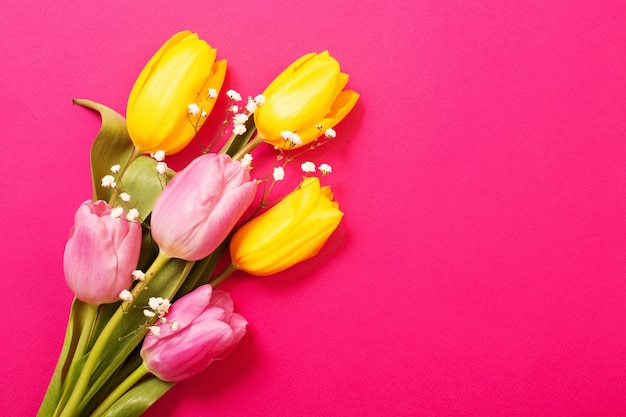 Tulpen auf farbigem Papierhintergrund