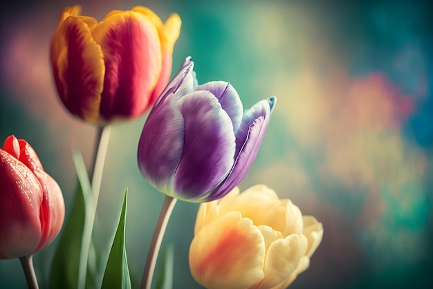Tulpen Frühlingsblumen in verschiedenen Farben Blumenknospen Tulpen Nahaufnahme Bestes Geschenk für eine Frau
