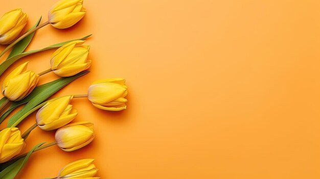 Tulpen grenzen mit Kopierbereich auf farbigem Hintergrund Schöne Rahmenkomposition von Frühlingsblumen Generative AI