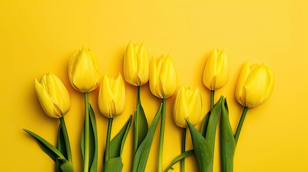 Tulpen grenzen mit Kopierbereich auf farbigem Hintergrund Schöne Rahmenkomposition von Frühlingsblumen Generative AI