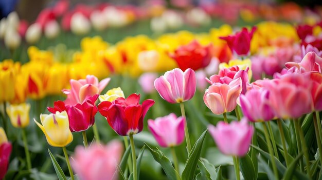 Tulpen in verschiedenen Farben erzeugen einen atemberaubenden Farbteppich