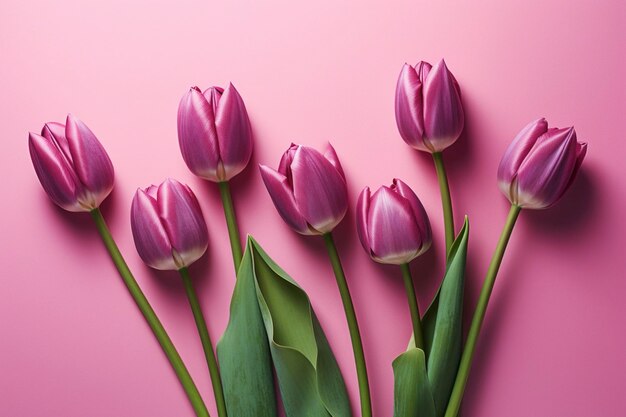 tulpenblumenstrauß auf rosa hintergrund mit copyspace dekorativem hintergrund