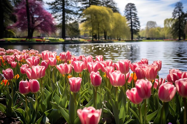 Tulpenfeld in den Gärten des Keukenhofs