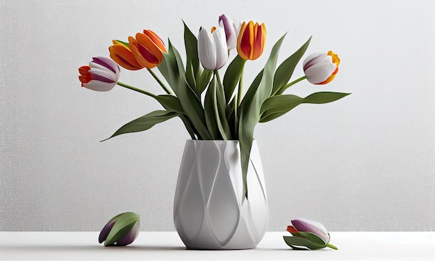 Foto tulpenstrauß auf dem tisch licht interieur frühlingsstimmung generative ai