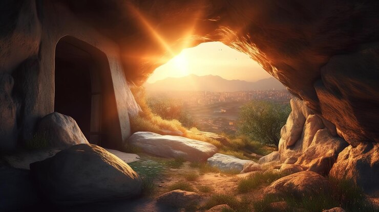 La tumba vacía de Jesucristo al amanecer resurrección generativa ai
