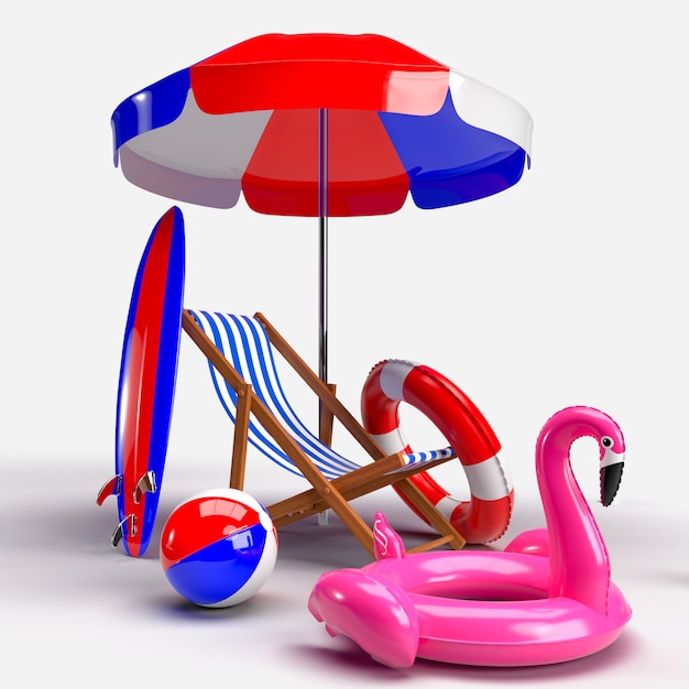 Tumbona y accesorios de playa.