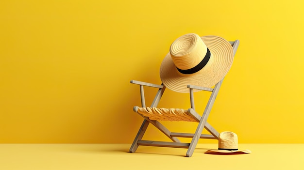 Tumbona vacía con fondo amarillo y Sunbed Design para la temporada de verano