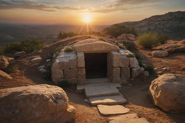 túmulo vazio de Jesus Cristo ao nascer do sol ressurreição