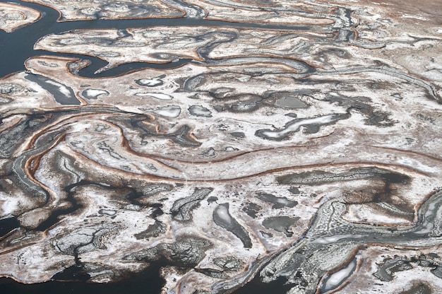 Tundra otoñal a vista de pájaro Fotografía desde el avión