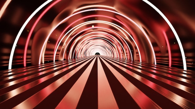 Foto túnel 3d de brillo futurista abstracto con luces de neón con piso de patrón