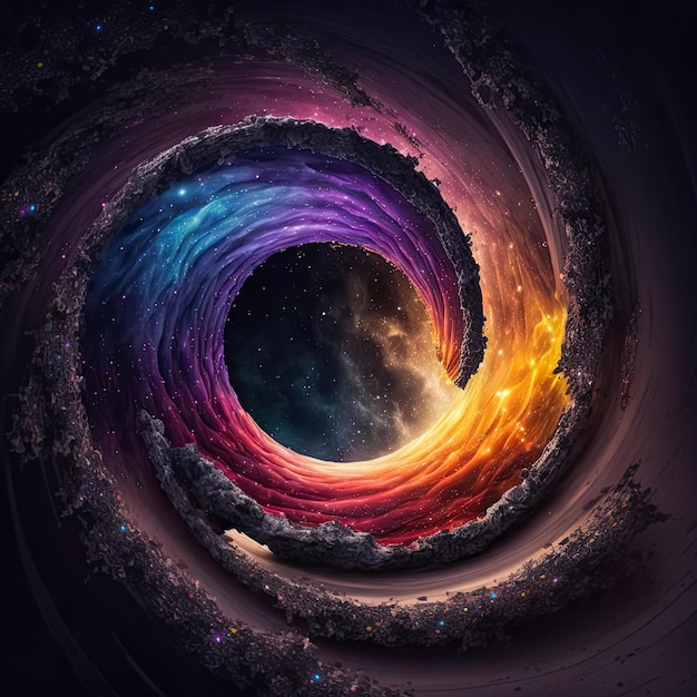 Túnel de agujero de gusano en espiral de galaxia estrellada abstracta Concepto de portal de vórtice de tiempo en el espacio IA generativa