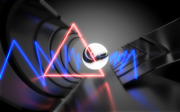 Foto túnel de arquitectura abstracta con luz de neón. ilustración 3d