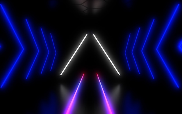 Túnel de arquitectura abstracta con luz de neón. Ilustración 3da