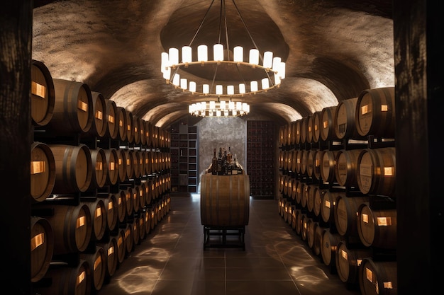 Un túnel con barriles en una bodega IA generativa